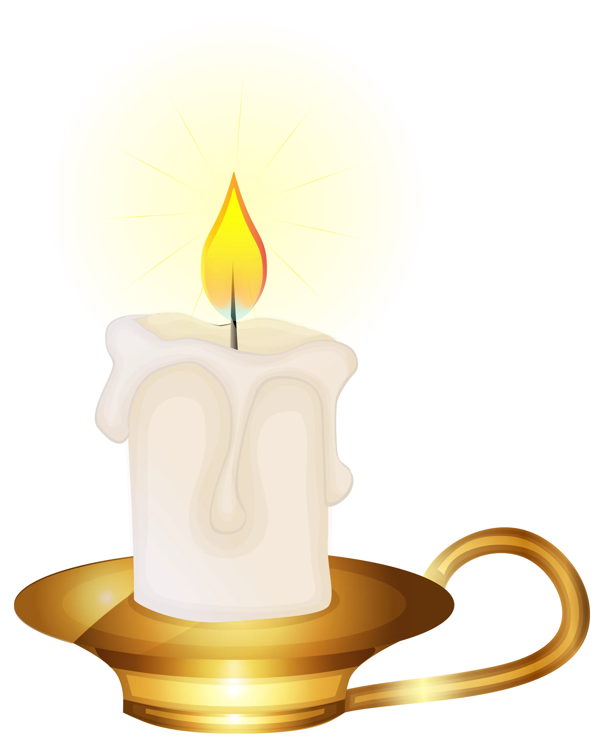 Elegant Gold-Rimmed Classic White Candle Clipart with Soft Luminous Flame