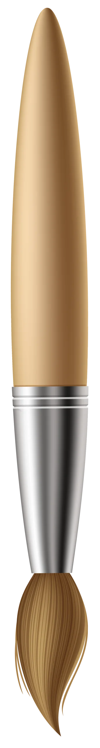 Elegant Painting Brush Clipart with Metallic Silver Handle and Wooden Bristles