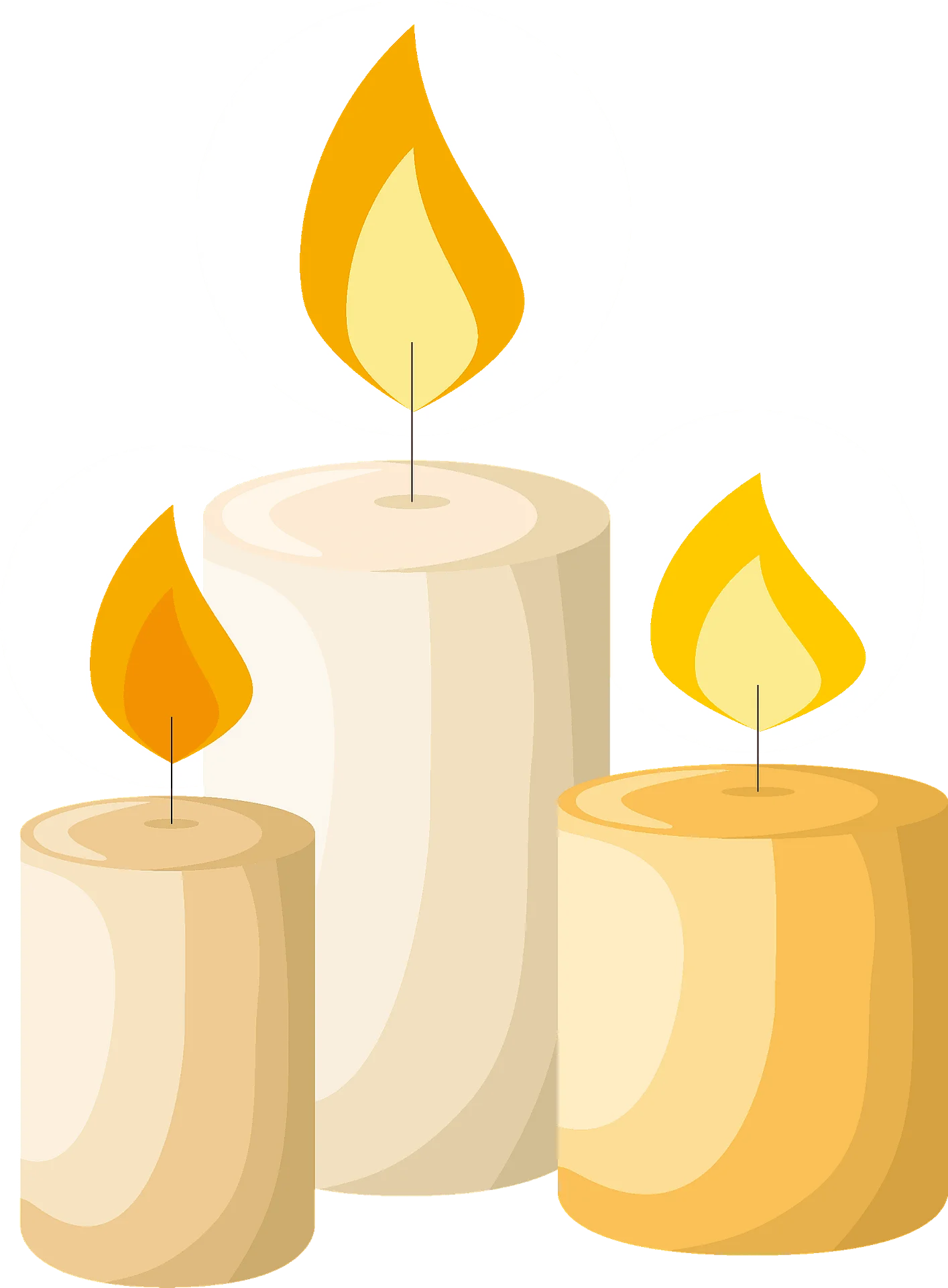 Elegant Trio of Soft-Toned Candles Burning Bright Peaceful Clipart Illustration