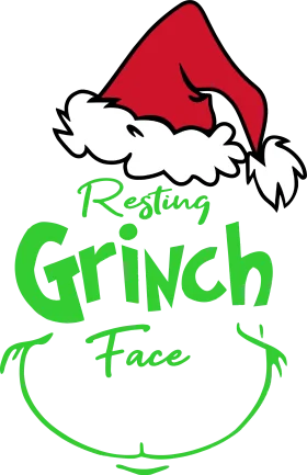 Festive Resting Grinch Face Christmas Santa Hat Clipart Design