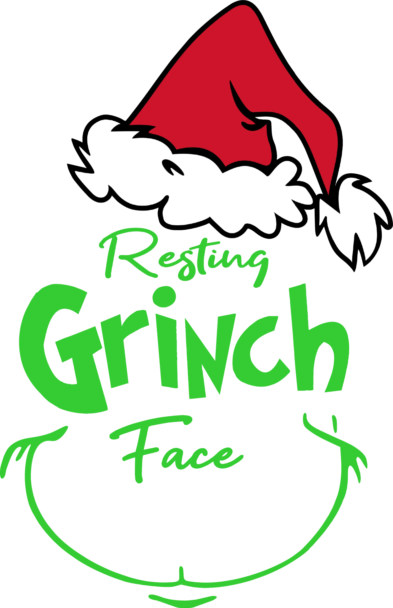 Festive Resting Grinch Face Christmas Santa Hat Clipart Design