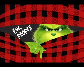 Grumpy Green Character Peeks Out from Rustic Buffalo Plaid Clipart Design