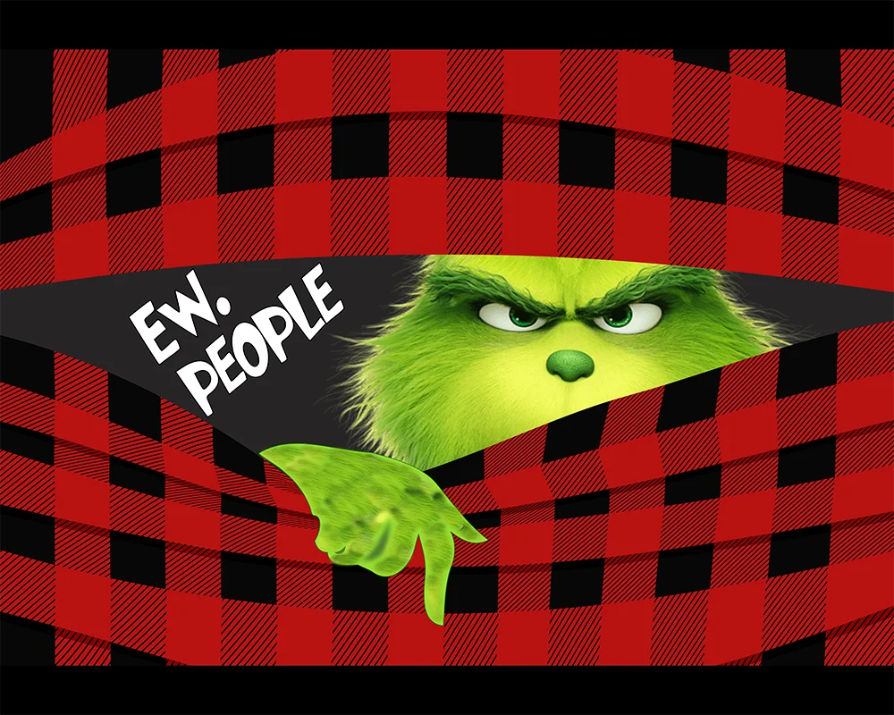 Grumpy Green Character Peeks Out from Rustic Buffalo Plaid Clipart Design
