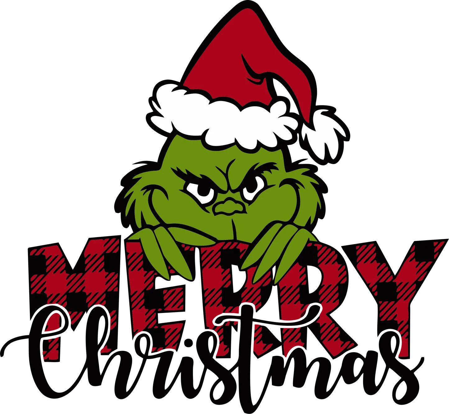 Grumpy Green Grinch Christmas Clipart with Festive Typography and Santa Hat