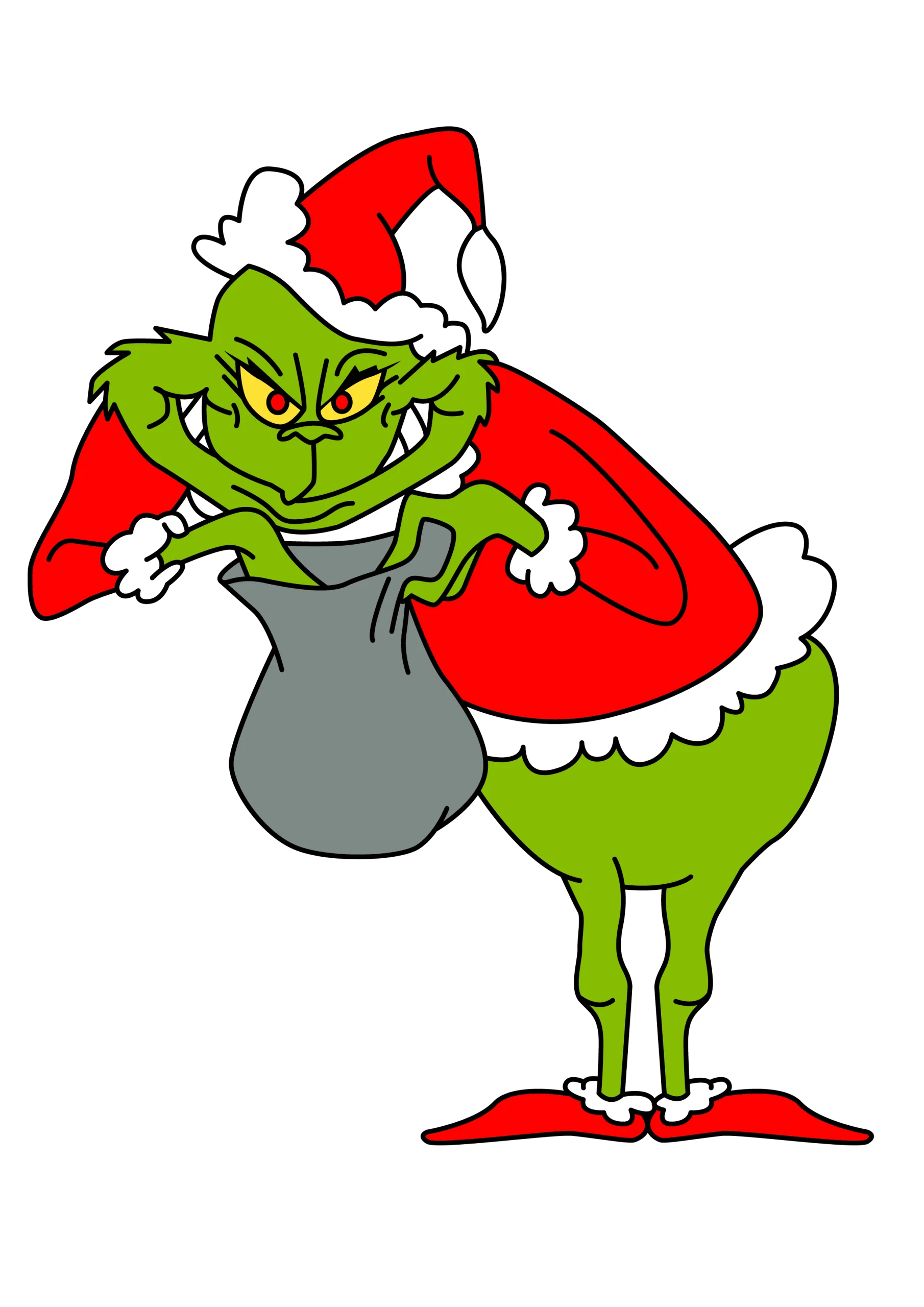 Mischievous Green Character Stealing Christmas in Classic Cartoon Clipart Style