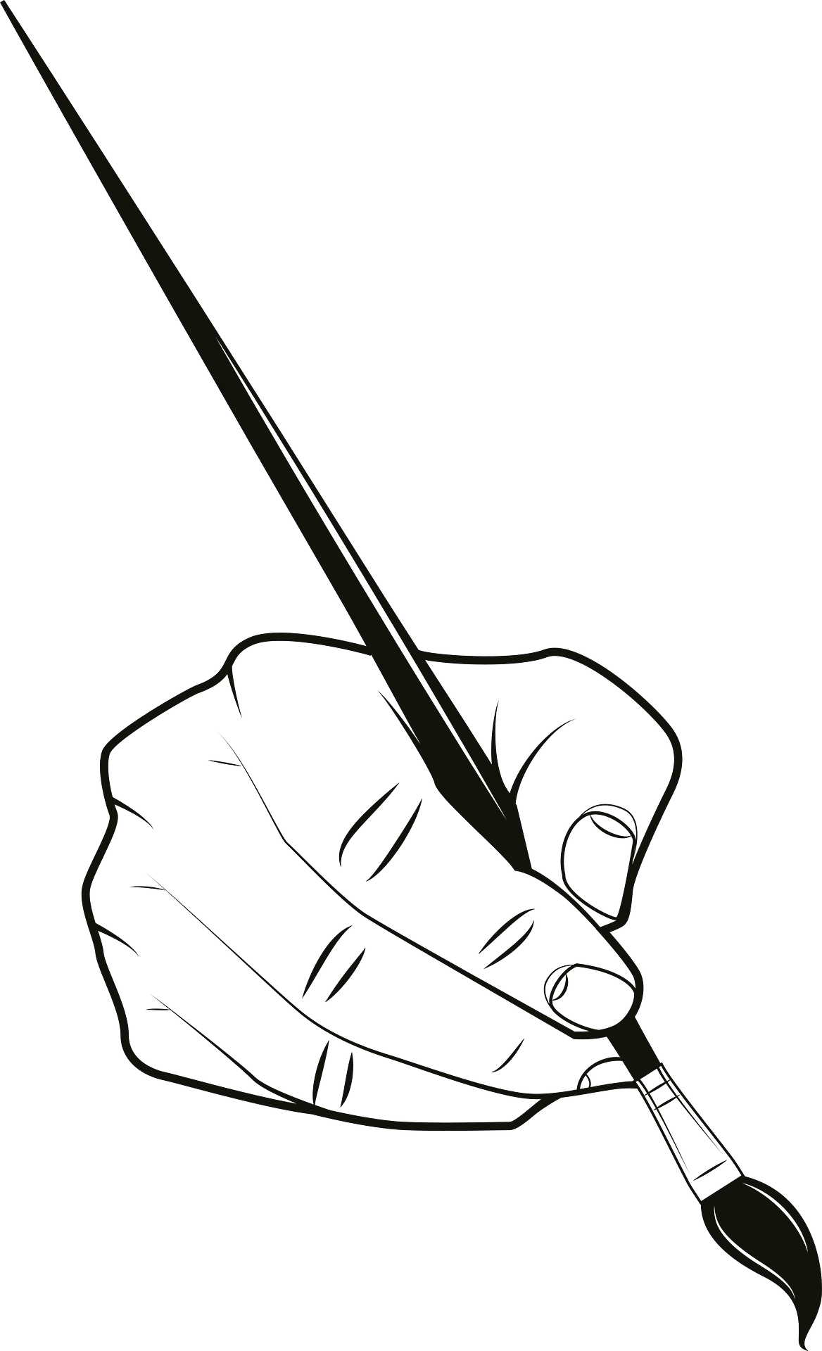 Monochrome Artistic Hand Holding Paintbrush Clipart - Creative Expression Sketch