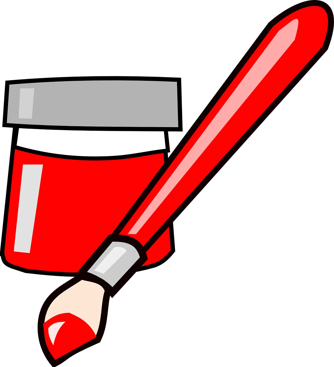 Red and Silver Paint Brush Clipart Design with Glass Color Container