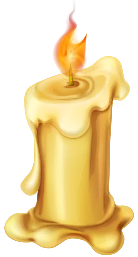 Softly Illuminated Golden Wax Candle Clipart with Elegant Melting Effect