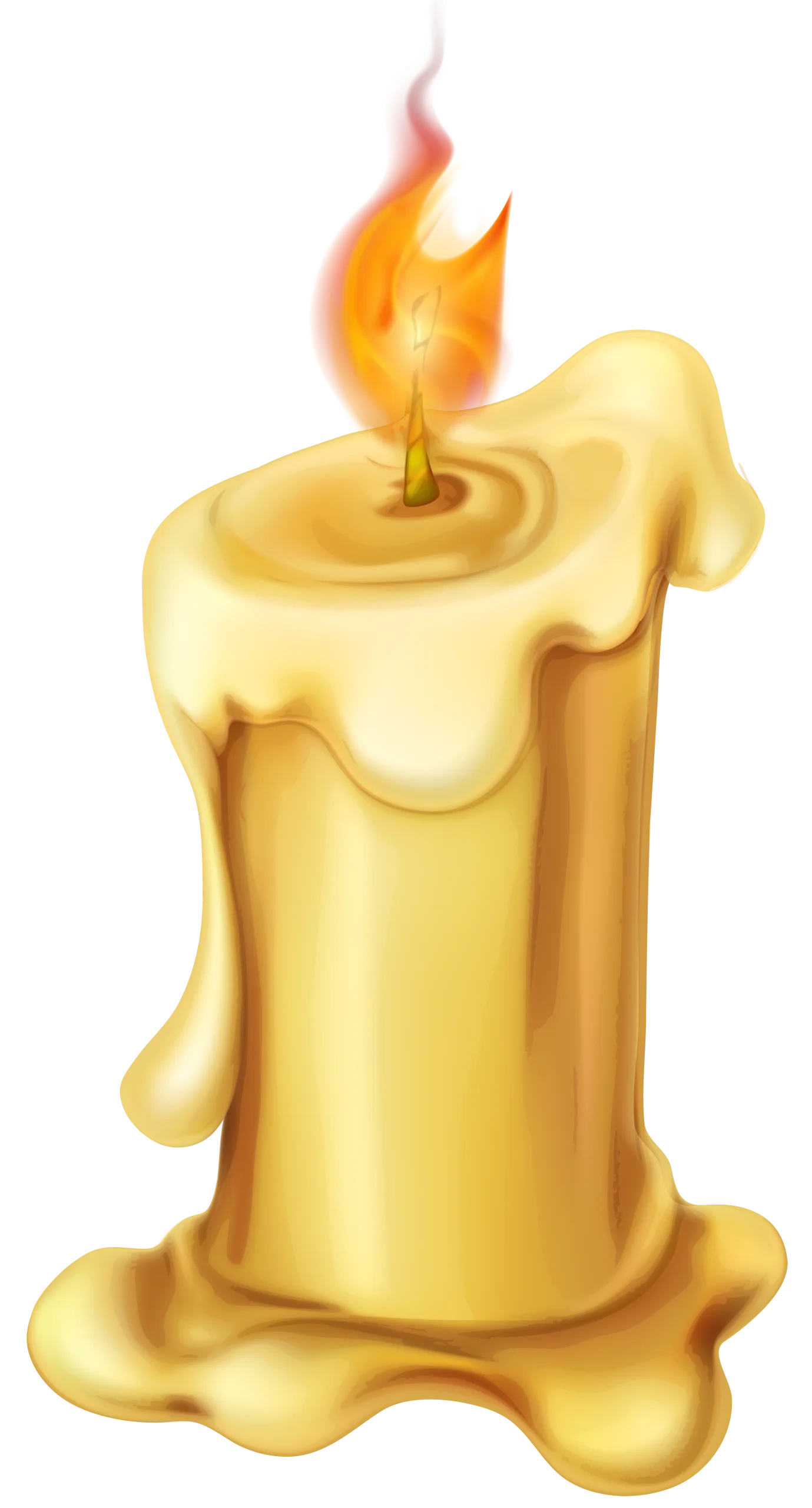 Softly Illuminated Golden Wax Candle Clipart with Elegant Melting Effect