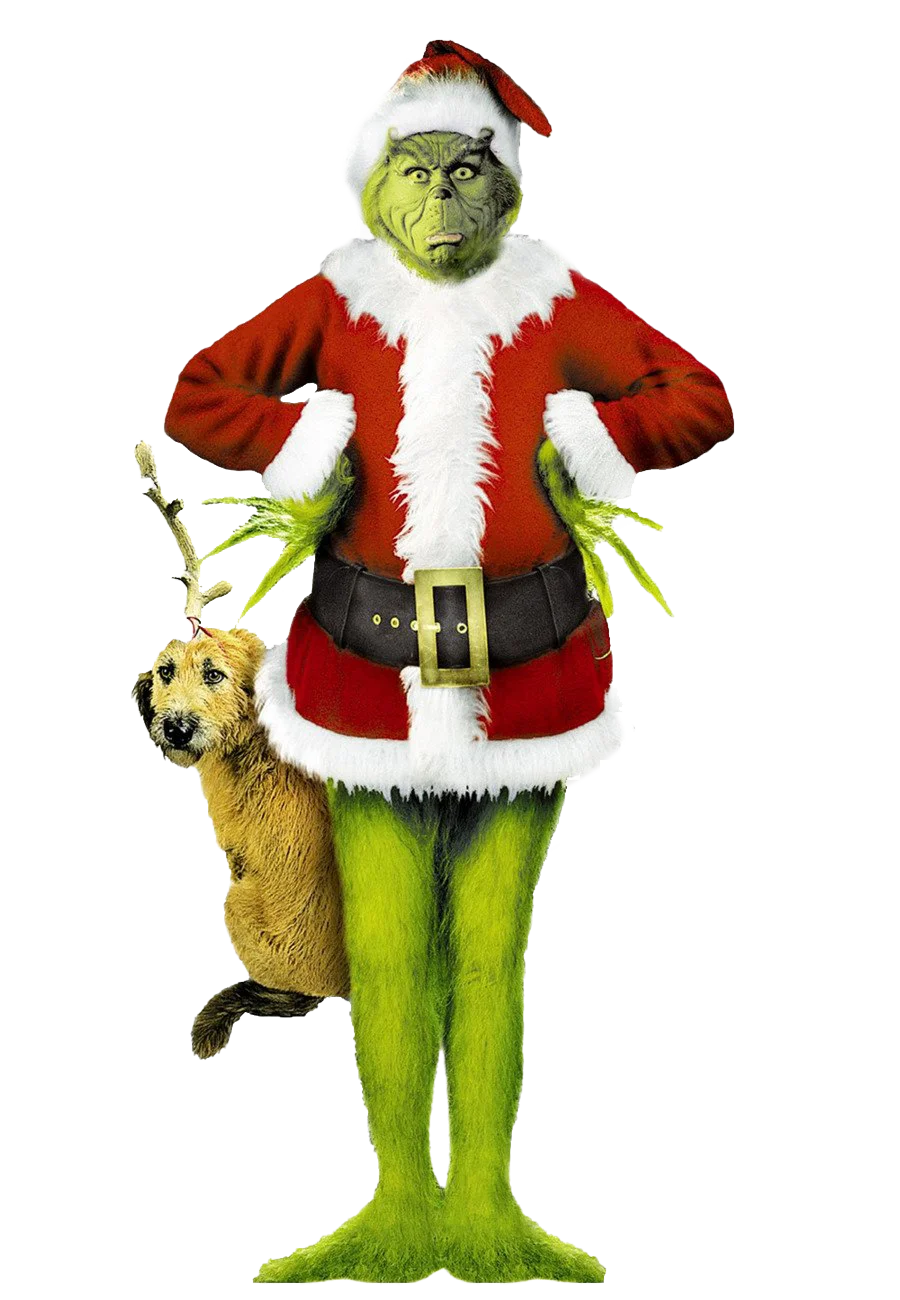 The Grinch in Santa Costume Clipart: Festive Holiday Character Illustration