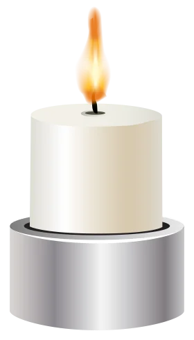Elegant White Pillar Candle Clipart with Soft Luminous Flame on Metallic Base