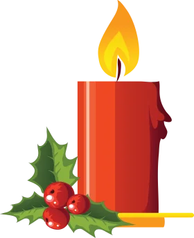 Festive Christmas Candle Clipart with Holly and Glowing Flame