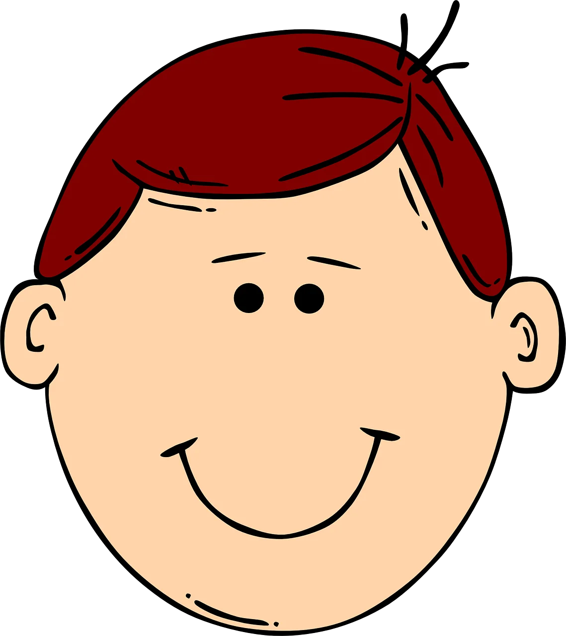 Cheerful Cartoon Face Clipart with Warm Smile and Playful Hairstyle