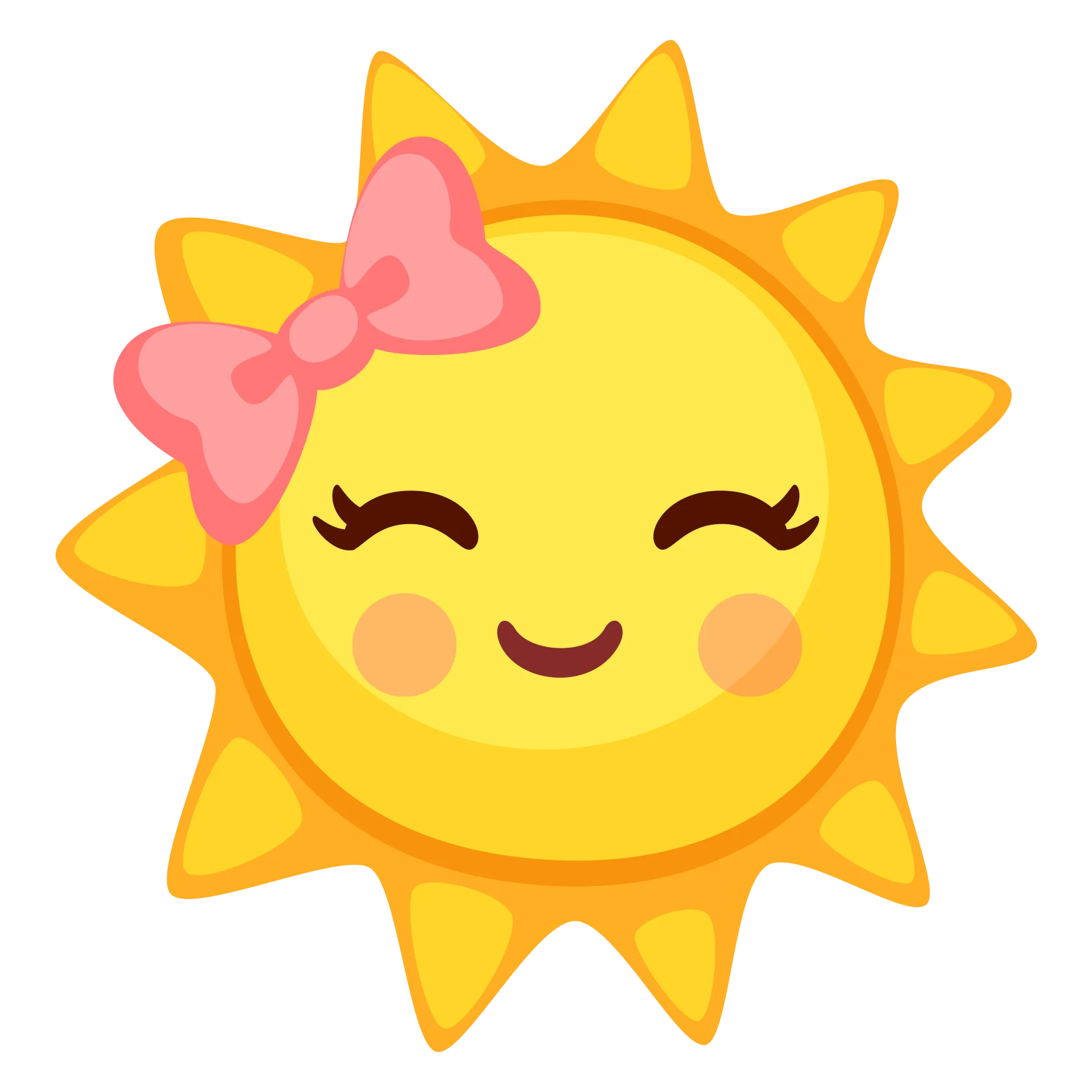 Cheerful Sunshine Clipart with Adorable Pink Bow and Rosy Cheeks