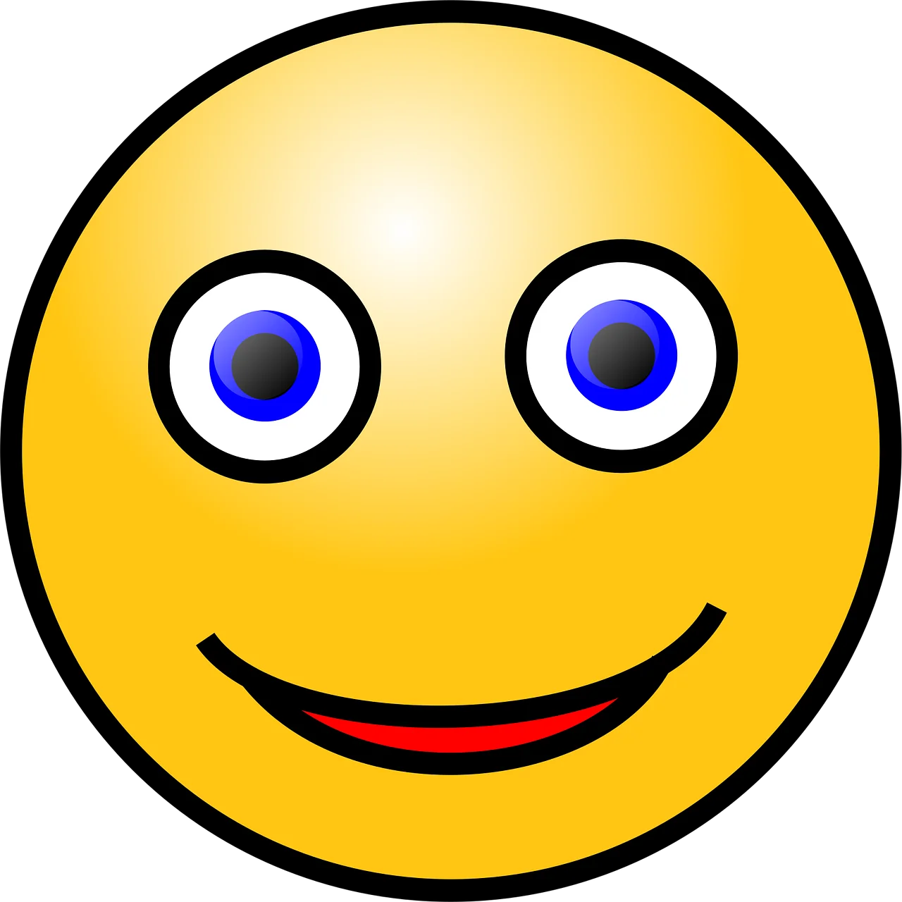 Cheerful Yellow Smiley Face Clipart with Bright Blue Eyes and Warm Grin