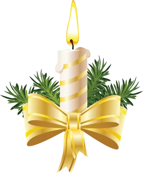 Elegant Christmas Candle with Golden Bow and Pine Leaves Clipart Design