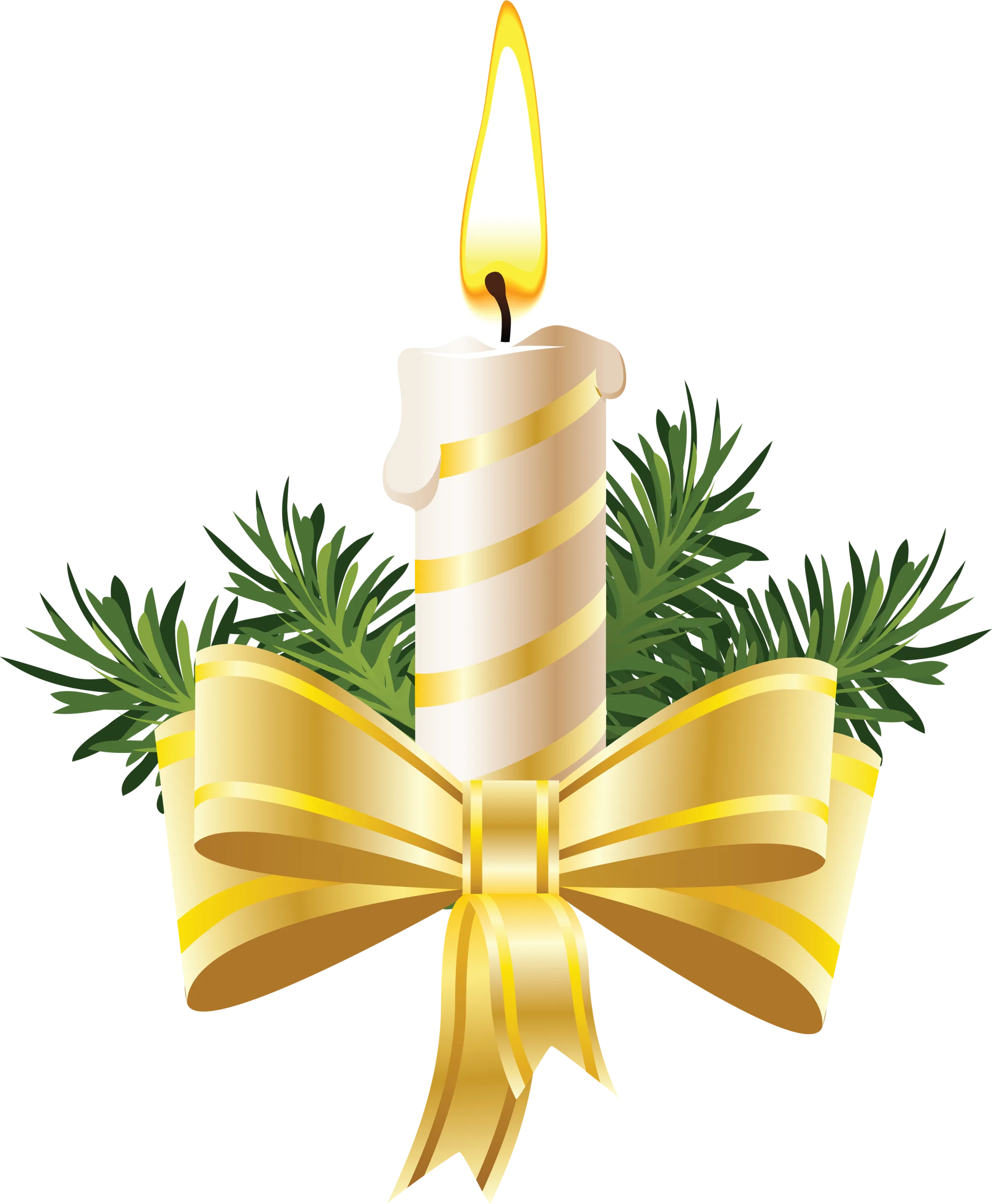 Elegant Christmas Candle with Golden Bow and Pine Leaves Clipart Design