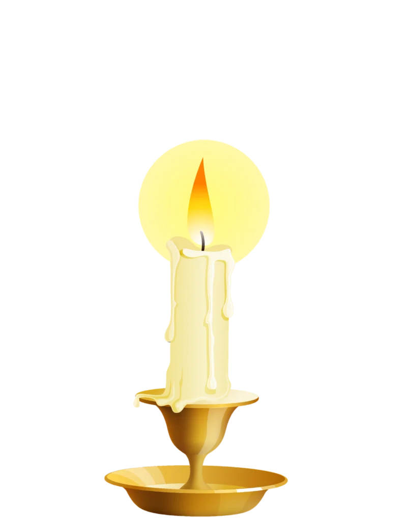 Elegant Golden Candlestick with Soft Glowing Flame Vintage Candle Clipart Illustration
