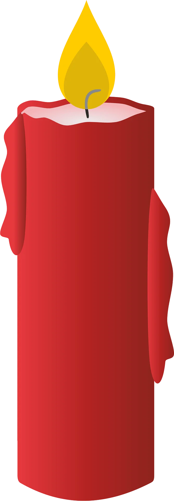 Elegant Red Wax Candle with Warm Glowing Yellow Flame Clipart Illustration