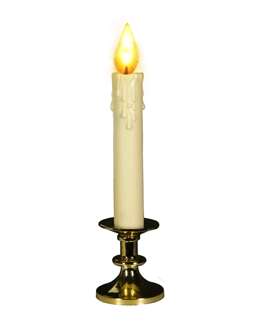 Elegant Vintage Candlestick with Illuminated Wax Candle Clipart Illustration