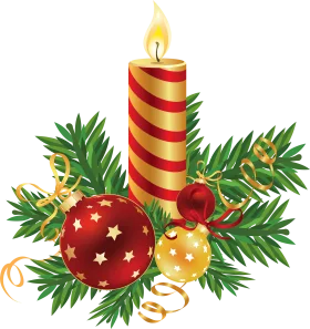 Festive Christmas Candle Clipart with Ornaments and Pine Branches
