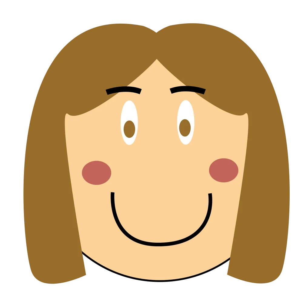 Friendly Cartoon Face Clipart with Warm Brown Hair and Cheerful Smile