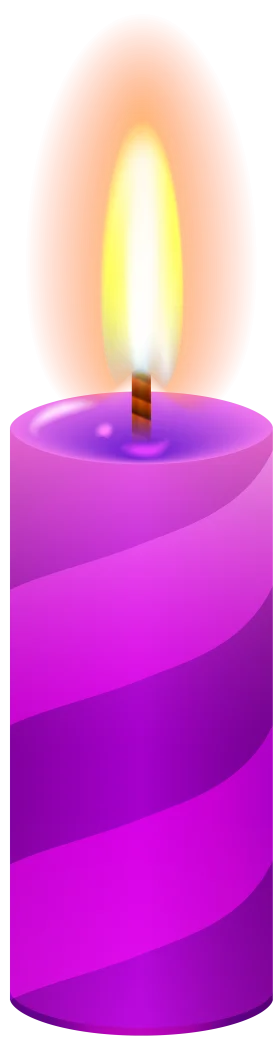 Luminous Purple Spiral Striped Candle Clipart with Soft Glowing Flame