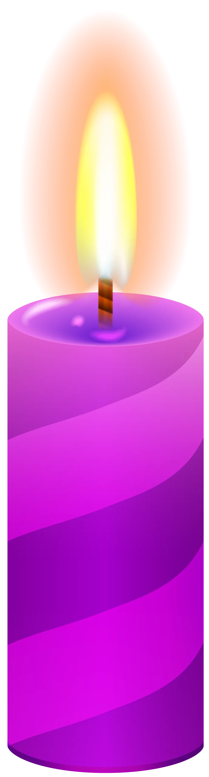 Luminous Purple Spiral Striped Candle Clipart with Soft Glowing Flame