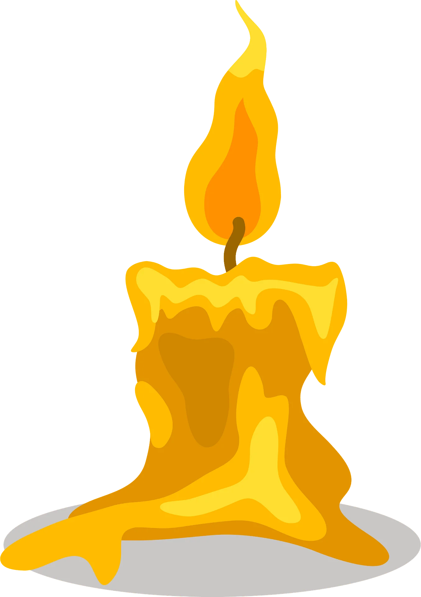 Melting Golden Yellow Candle Flame Clipart Illustration with Soft Shadow