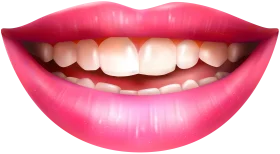 Radiant Pink Lips Smile Clipart: Cheerful Dental Illustration with Bright Expression