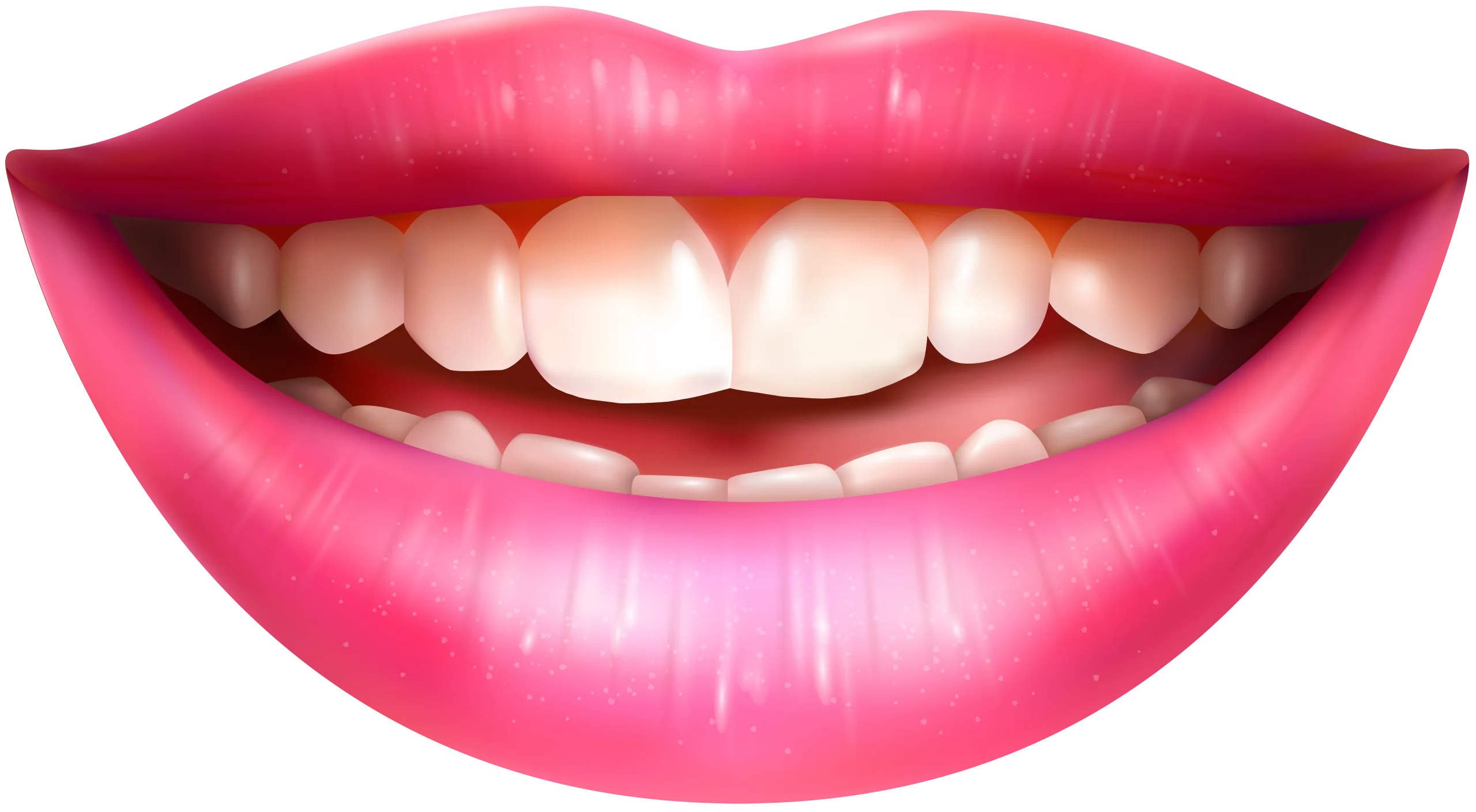 Radiant Pink Lips Smile Clipart: Cheerful Dental Illustration with Bright Expression