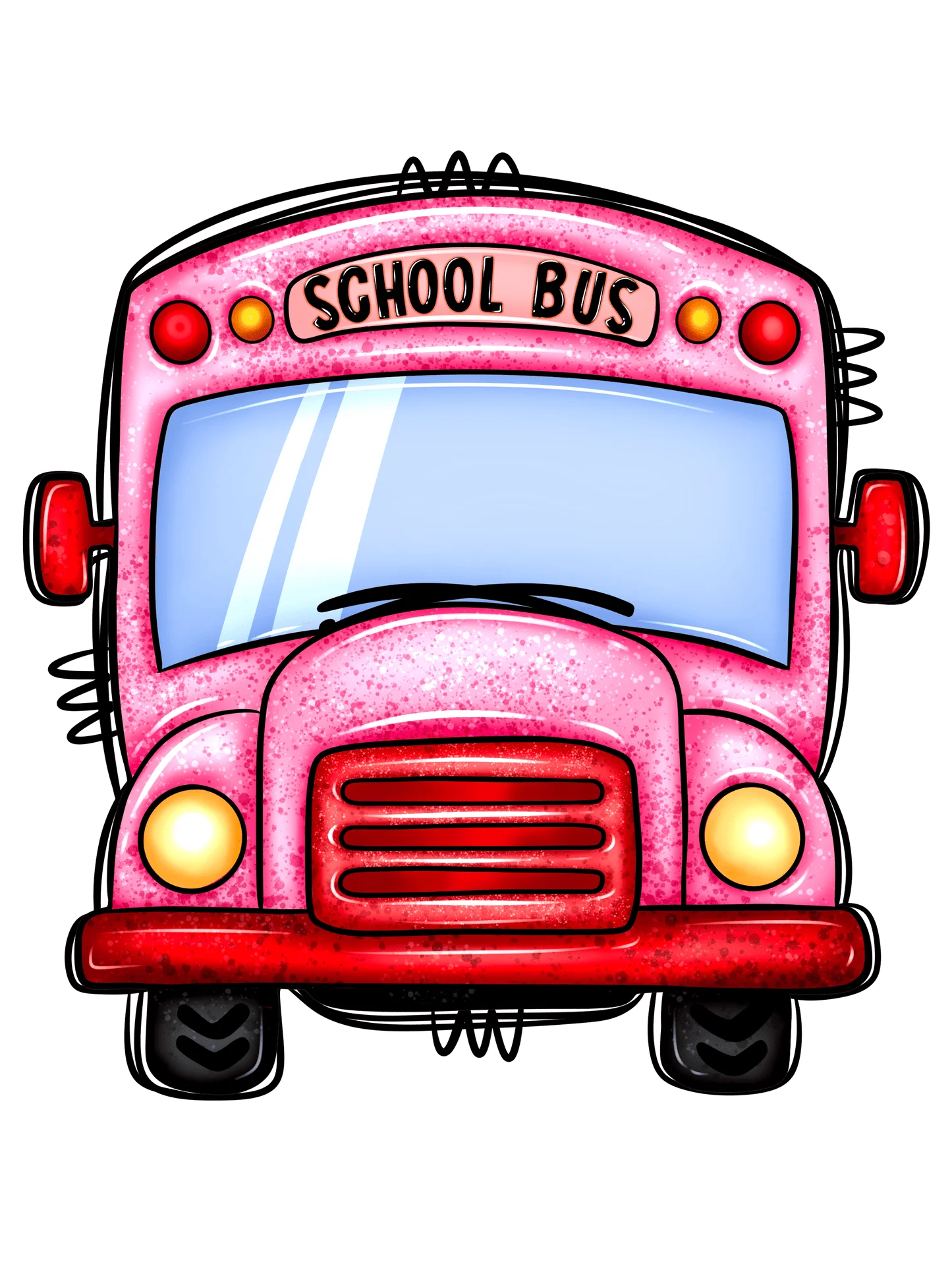 Adorable Pink School Bus Clipart: Cartoon-Style Transportation for Children's Designs