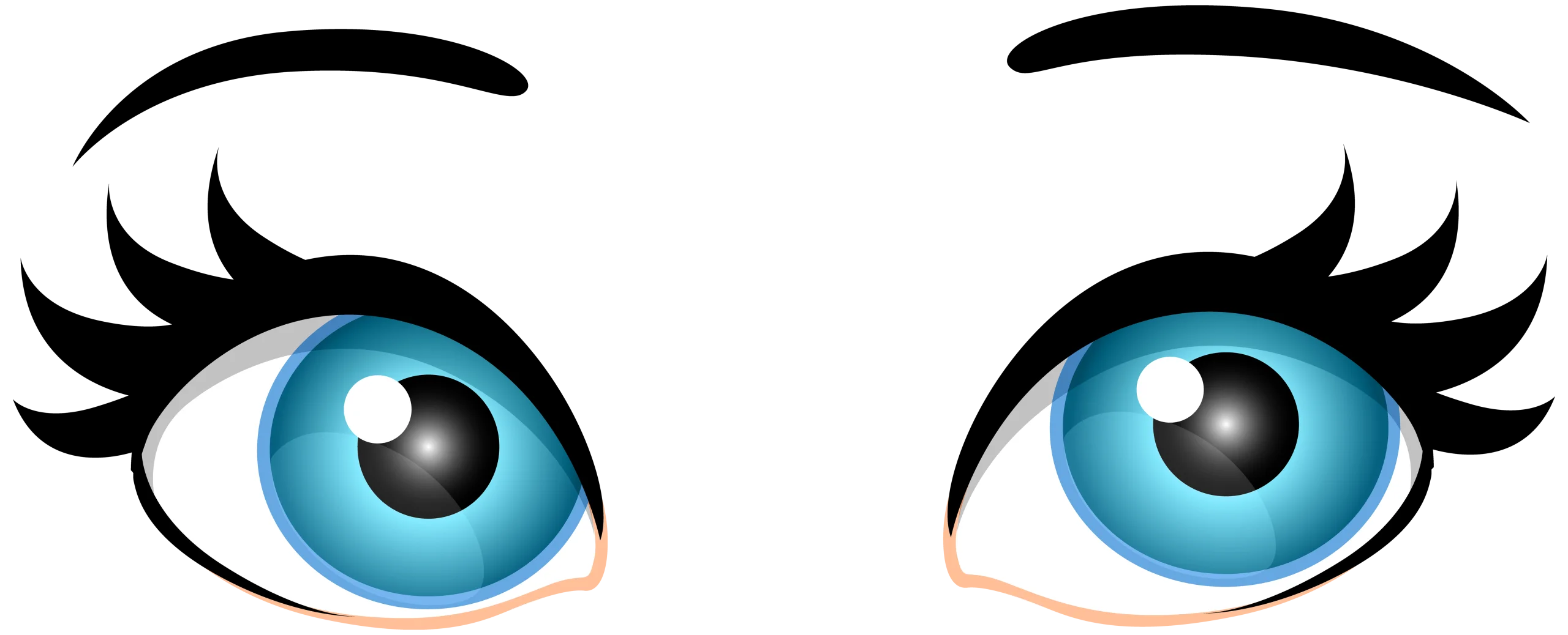 Blue Cartoon Eyes Clipart with Expressive Eyelashes and Bright Azure Irises