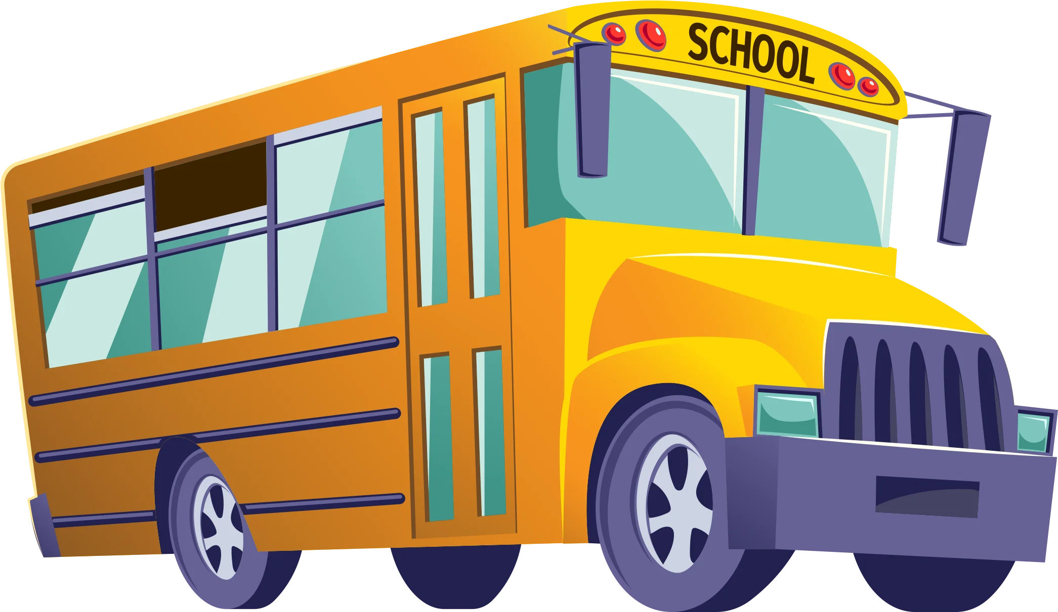 Cheerful Cartoon School Bus Clipart: A Stylized Transportation Icon