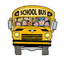 Cheerful Children Riding a Yellow School Bus Clipart Illustration