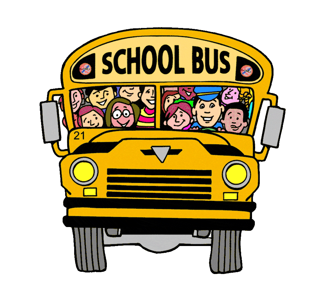 Cheerful Children Riding a Yellow School Bus Clipart Illustration