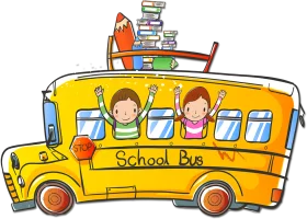 Cheerful Elementary School Bus Clipart Illustration with Happy Students
