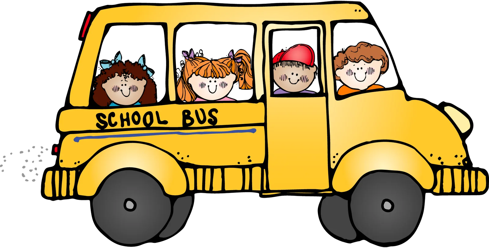 Cheerful Yellow School Bus Clipart with Smiling Cartoon Children Aboard