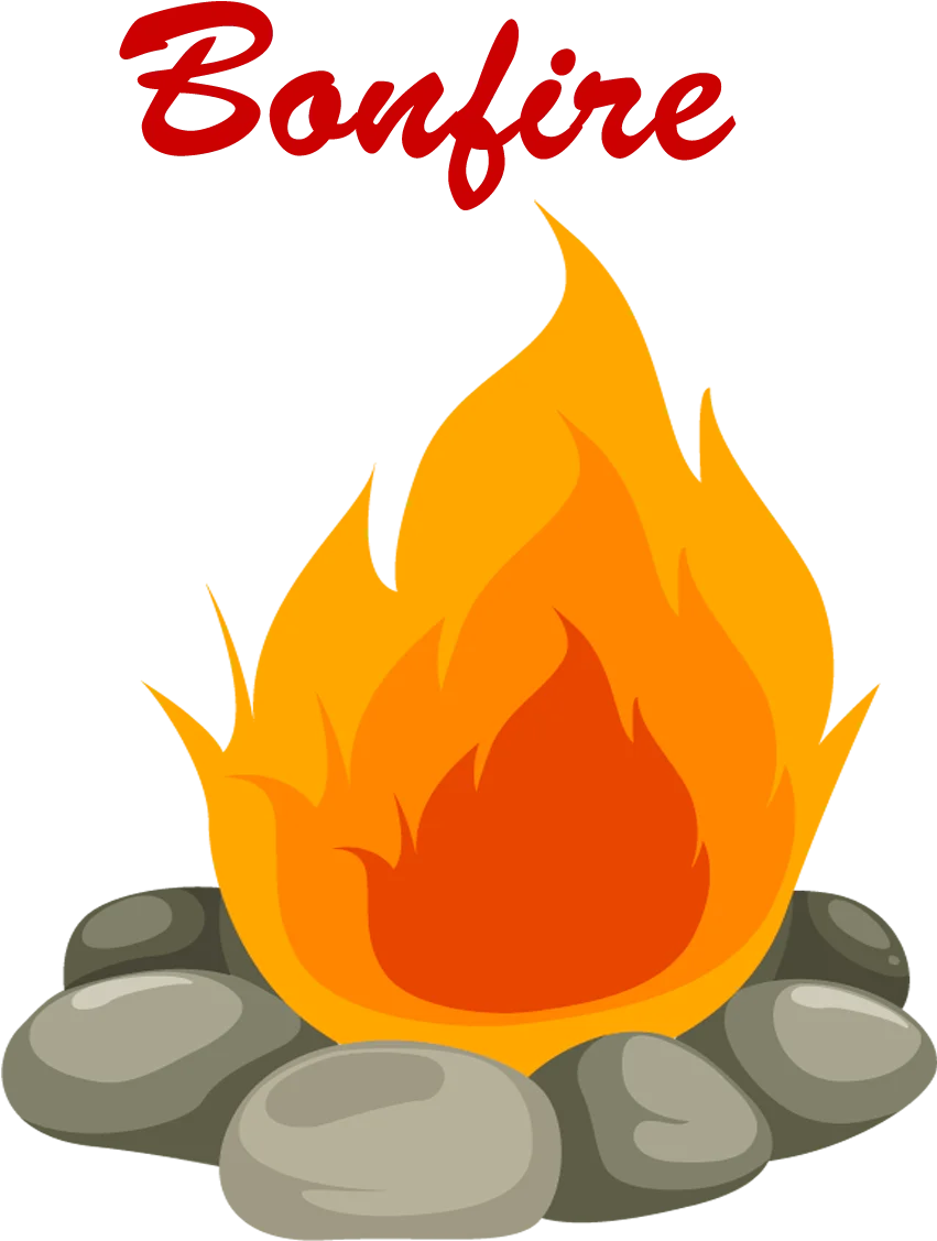 Cozy Campfire Clipart: Warm Flames Dancing Amidst Rustic Stone Circle