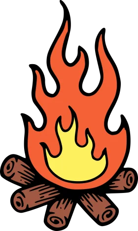 Cozy Campfire Clipart: Warm Flames Dancing on Rustic Wooden Logs