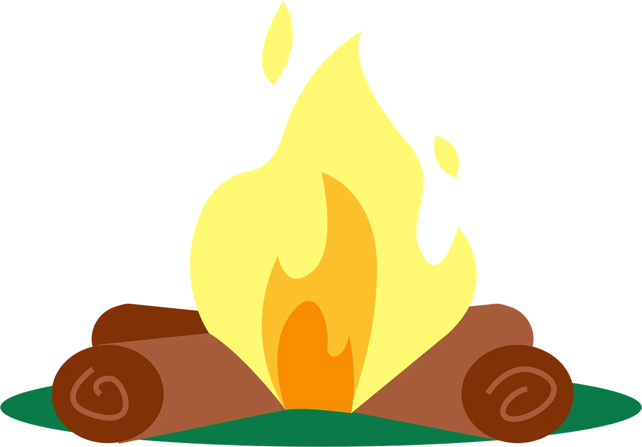 Cozy Campfire Clipart: Warm Glowing Flames Nestled on Grassy Ground