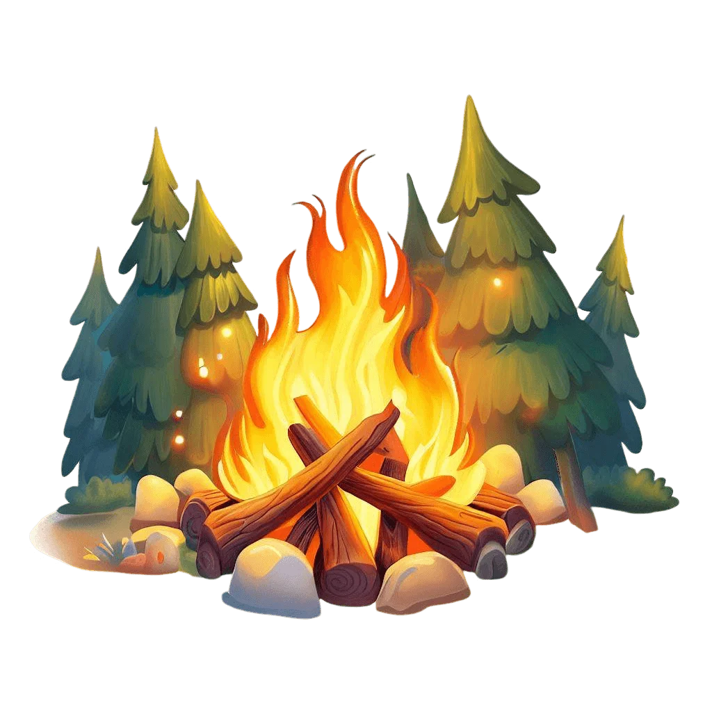 Cozy Forest Campfire Clipart: Warmth and Wilderness Illustration