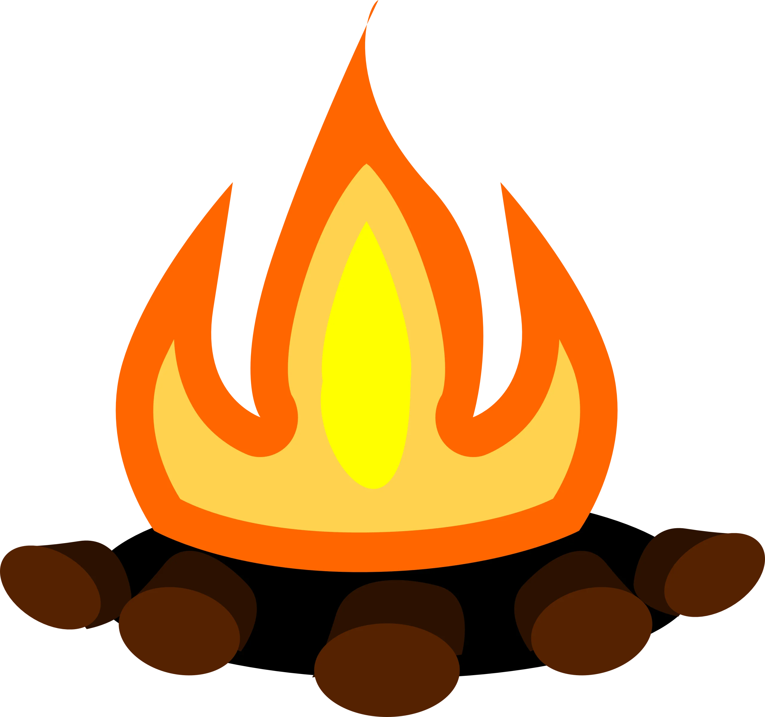 Cozy Wilderness Campfire Clipart: Warm Glowing Flames and Rustic Stones