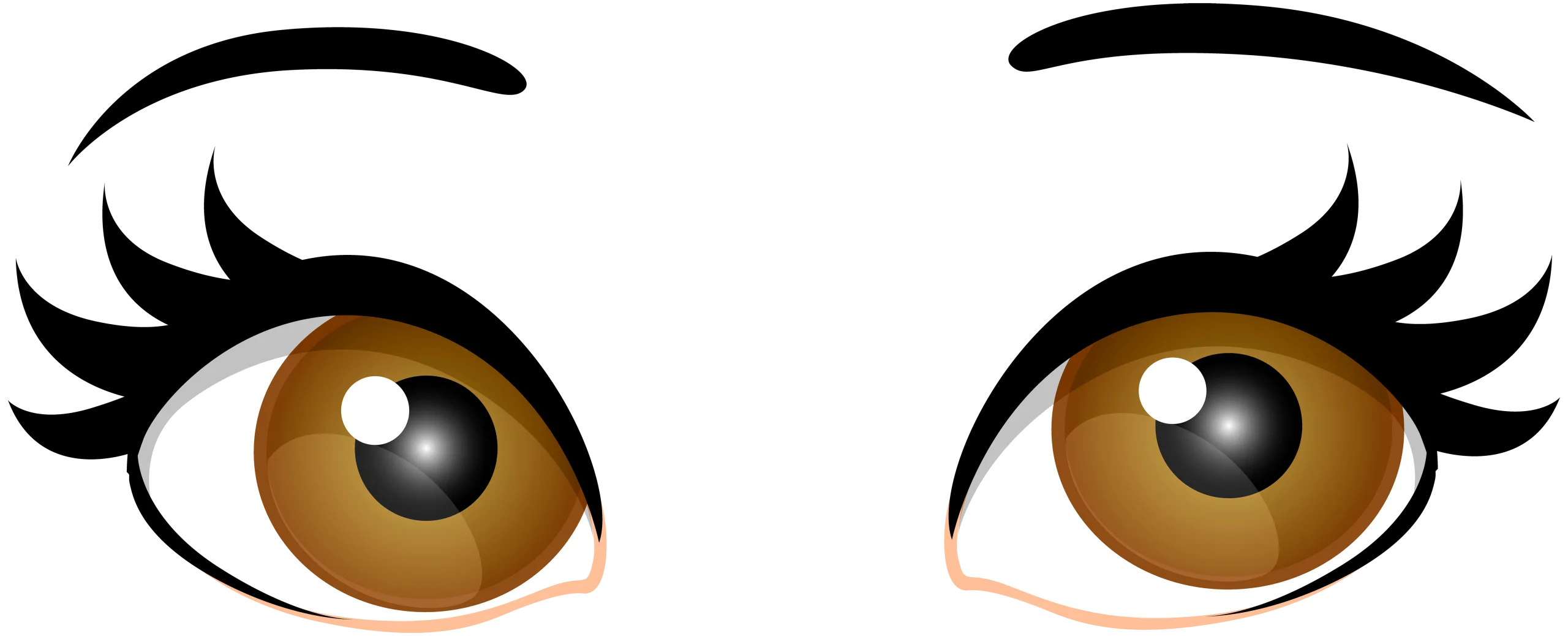 Expressive Brown Cartoon Eyes Clipart with Detailed Eyelashes and Warm Tones