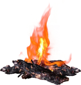 Intense Realistic Campfire Clipart with Blazing Orange Flames and Dark Wood Logs