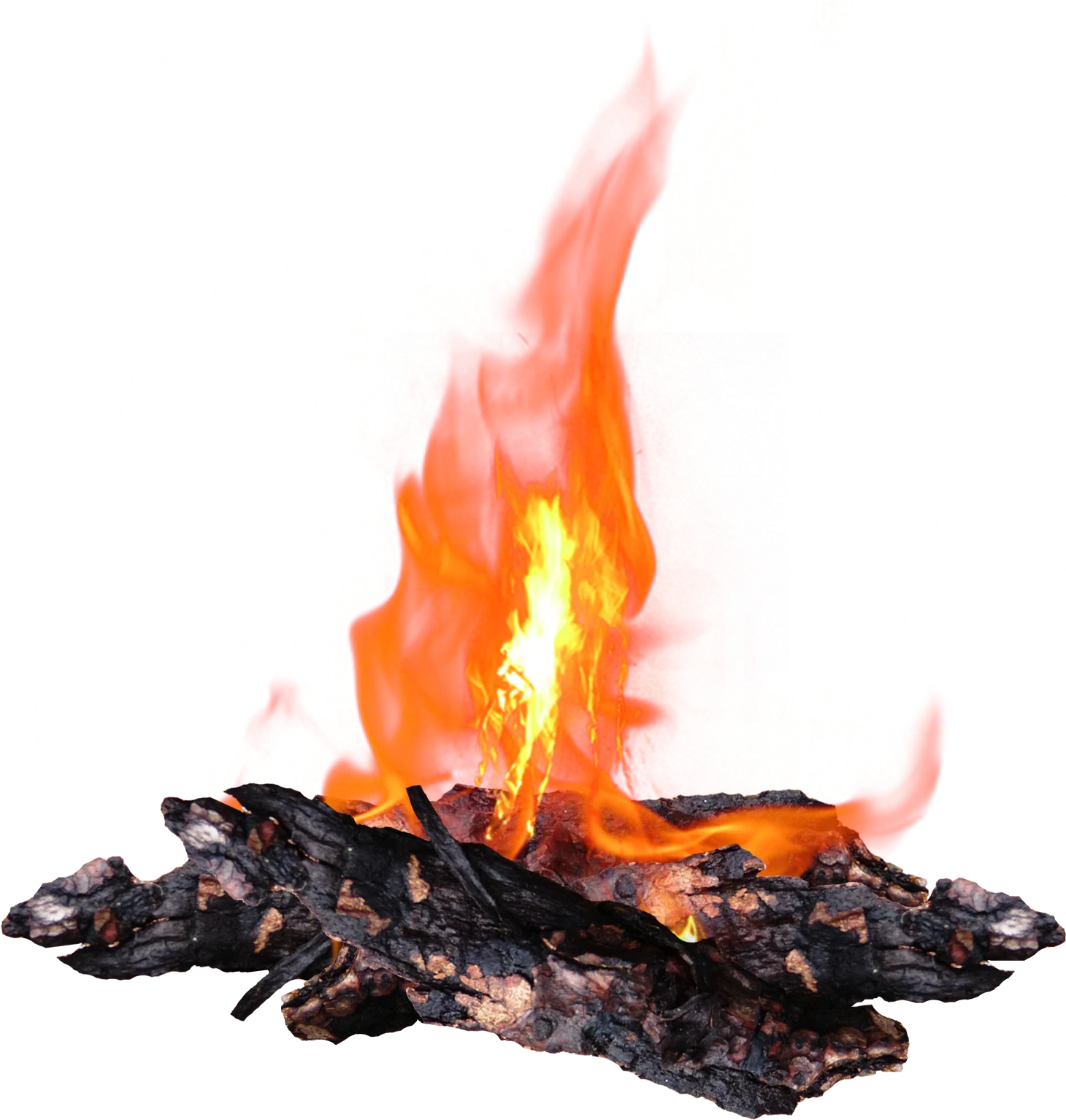 Intense Realistic Campfire Clipart with Blazing Orange Flames and Dark Wood Logs