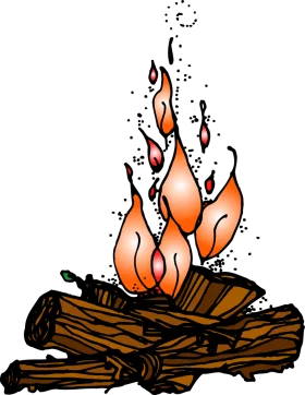 Rustic Campfire Clipart with Flickering Orange Flames Dancing on Wooden Logs