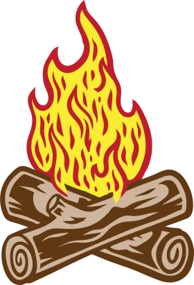 Rustic Campfire Flames Dancing Over Crossed Wooden Logs Clipart Illustration