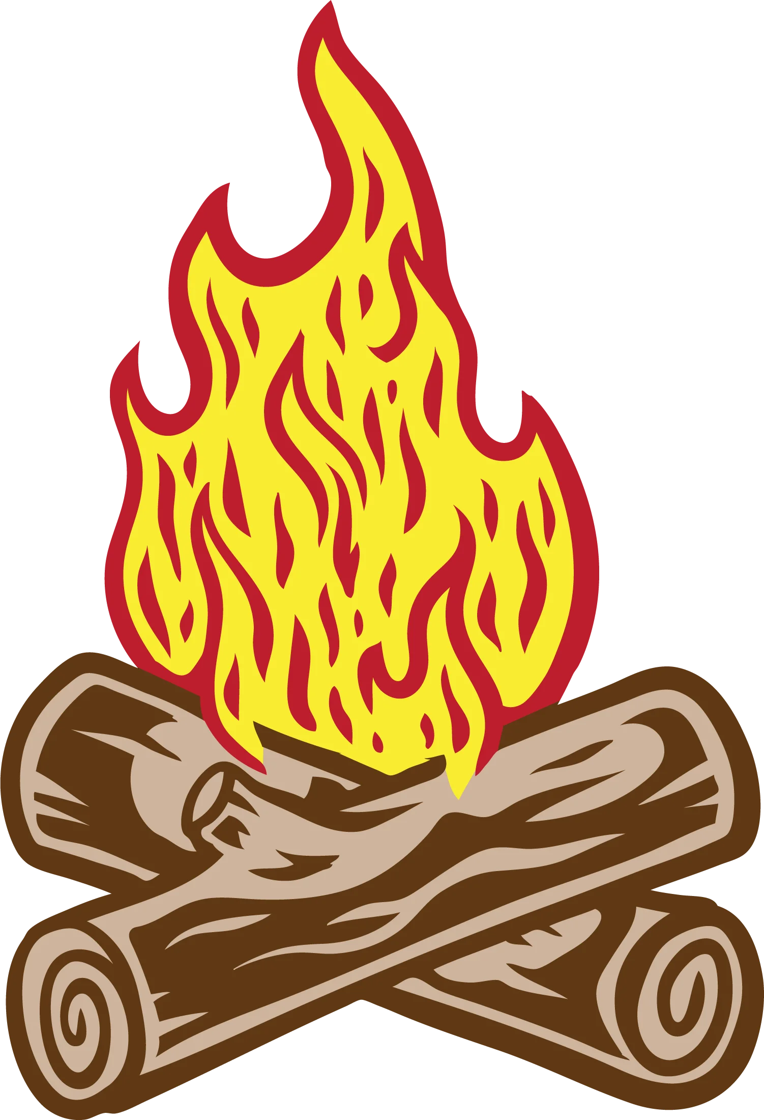 Rustic Campfire Flames Dancing Over Crossed Wooden Logs Clipart Illustration