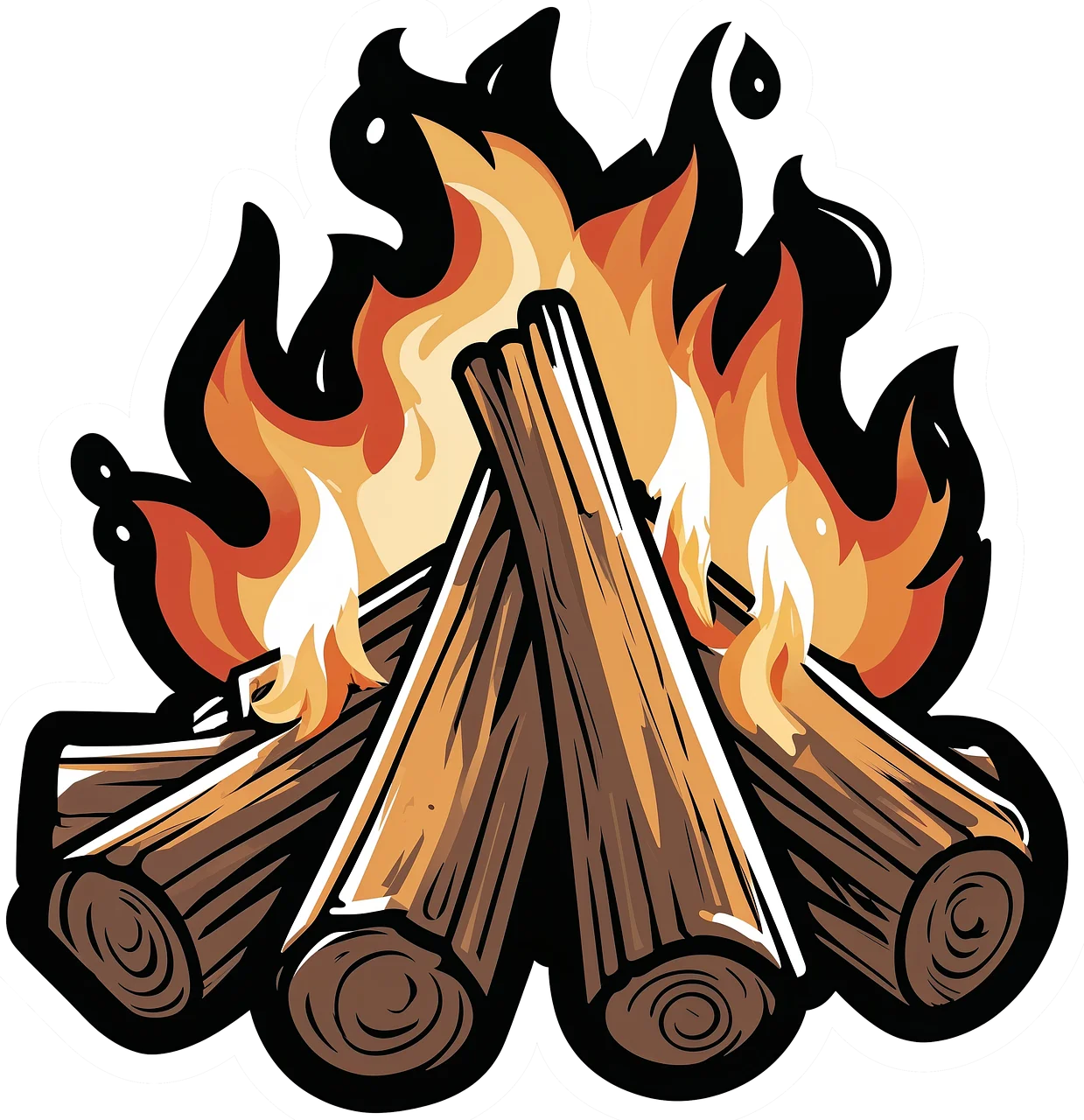 Rustic Wilderness Campfire Clipart: Warmth and Adventure in Stylized Flames